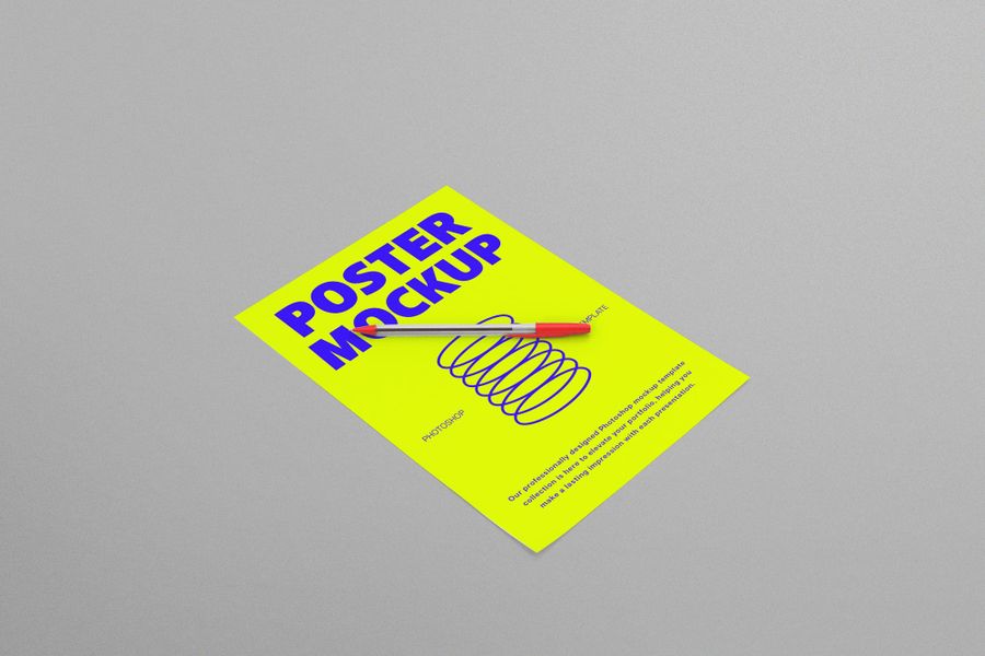 Flat Poster Mockup With Pen Set
