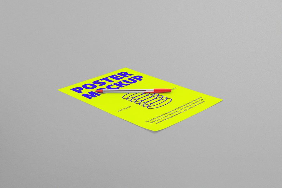 Flat Poster Mockup With Pen Set