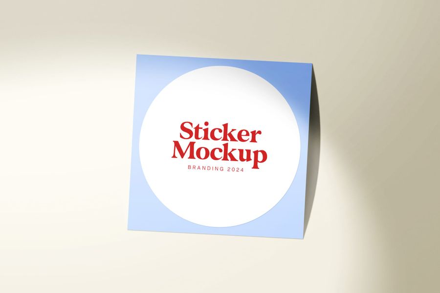Floating Blue Square Sign Sticker Mockup