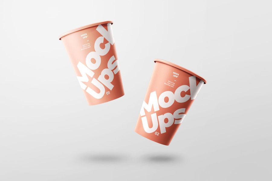 Floating Double Bold Orange Cup Paper Mockup