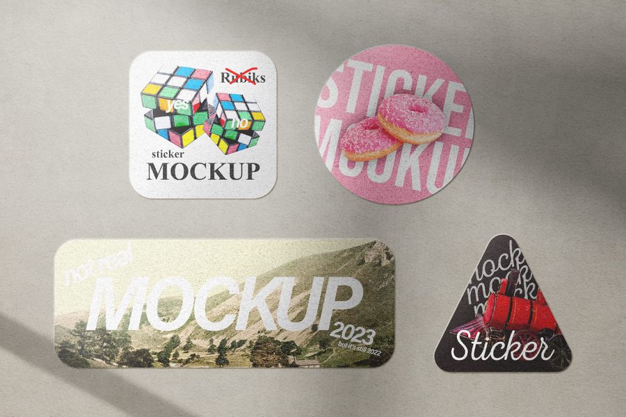 Four Geometric Sticker Set Mockup