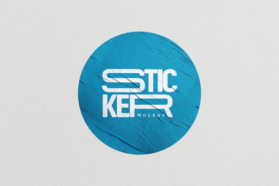 Glued Blue Sticker Mockup
