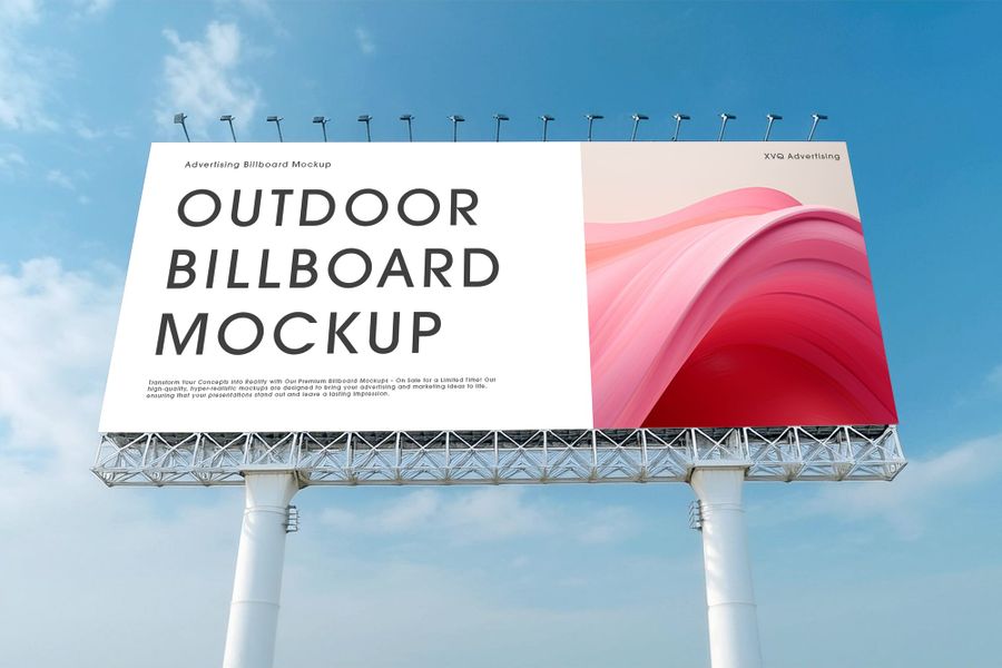 Huge Outdoor Rectangle Billboard Sign Mockup with Sky View Background