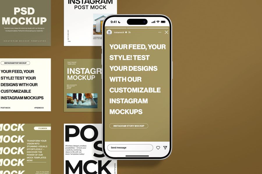 Isometric Stacked Post and Story Feed Phone Layer Mockup