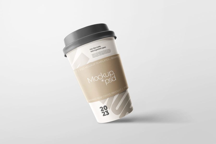 Left Floating Side View To Go Coffee Cup Mockup