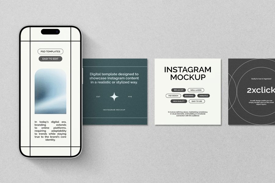 Lined Up of Instagram Mockup with Iphone