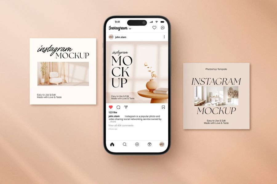 Minimal Warm and Aesthetic Flatlay Instagram Post UI Mockup