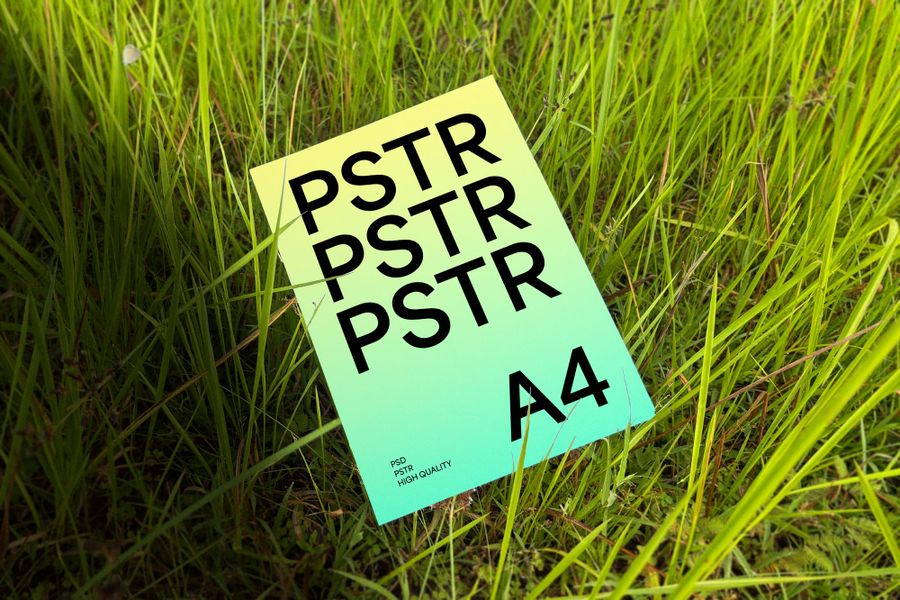 Gradient Poster Mockup On Grass