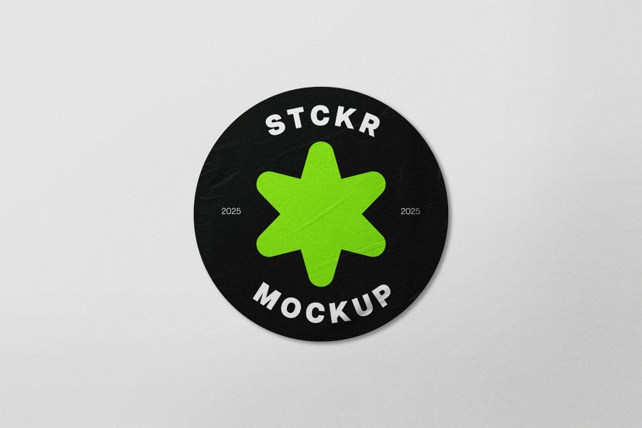 Rounded Dark Neon Star Shape Sticker Mockup