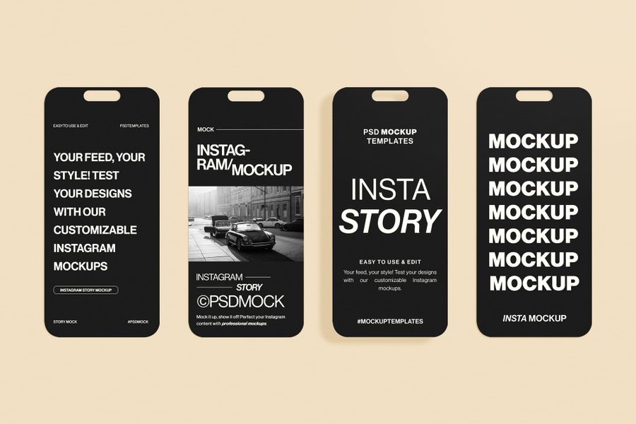 Row of Quad Vertical Instagram Story UI Mockup