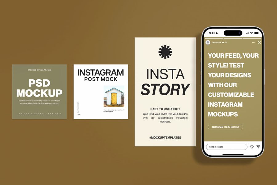 Showcase Phone UI Story and Post Row Mockup