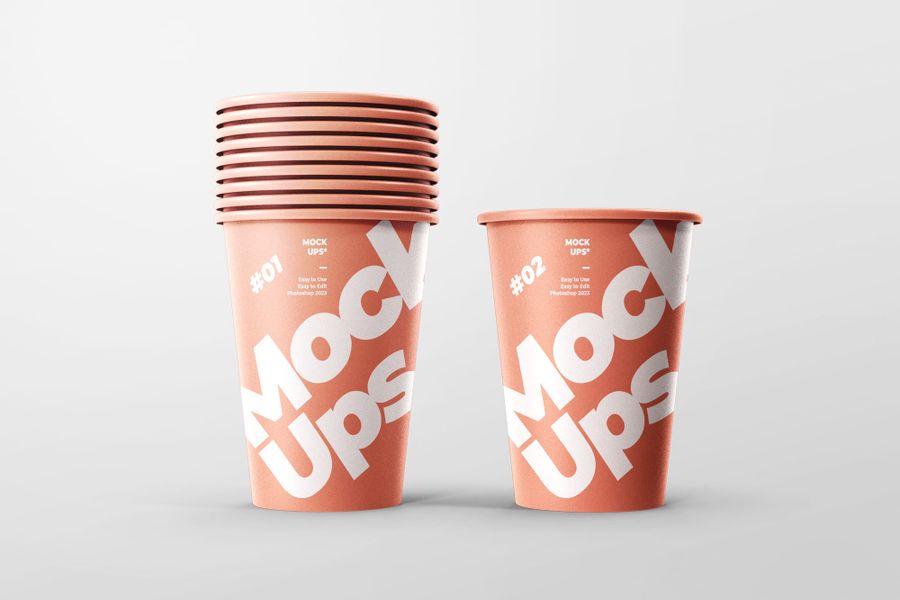 Stacked Bold Orange Cup Paper Mockup