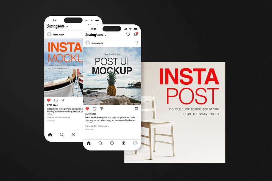 Stacked Flat Phones UI Insta Story With Post Mockup