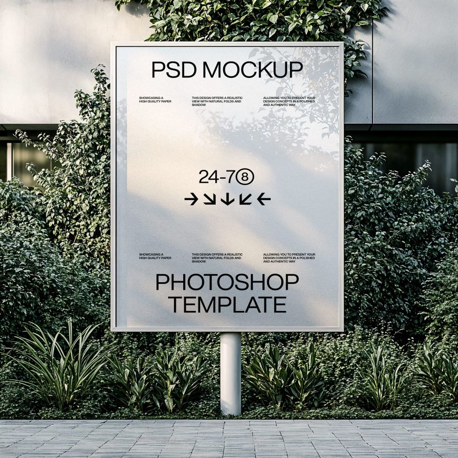 Stand Vertical Billboard Mockup on Garden View Background