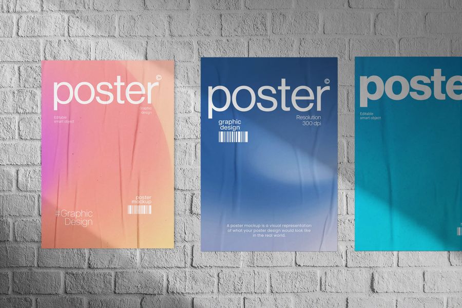 Three Poster Mockup Wall Brick Background