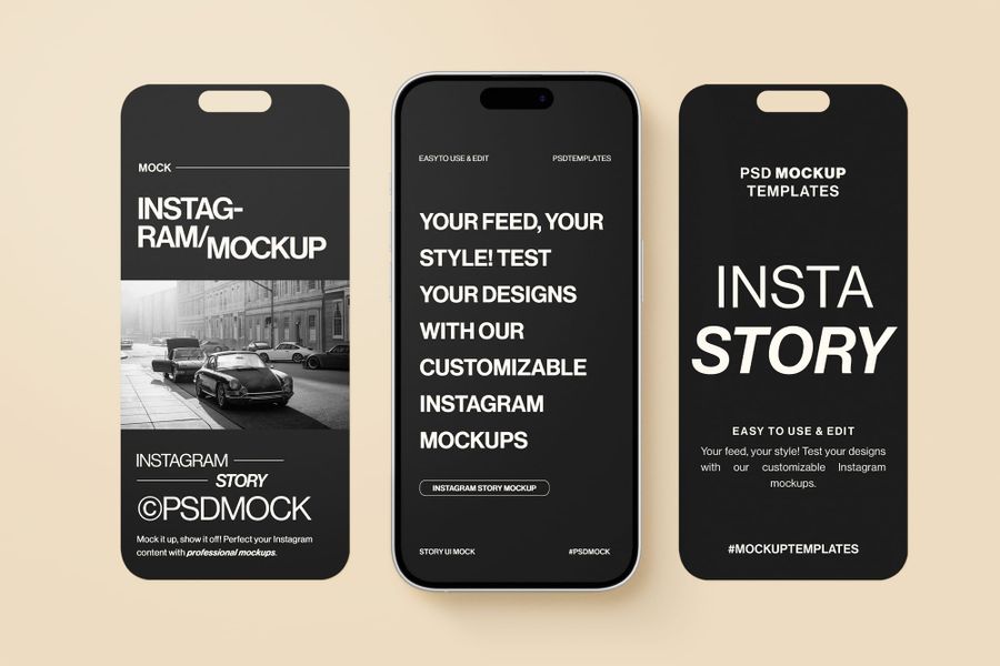 Warm Beige Triple Vertical Mobile UI Instagram Story Mockup
