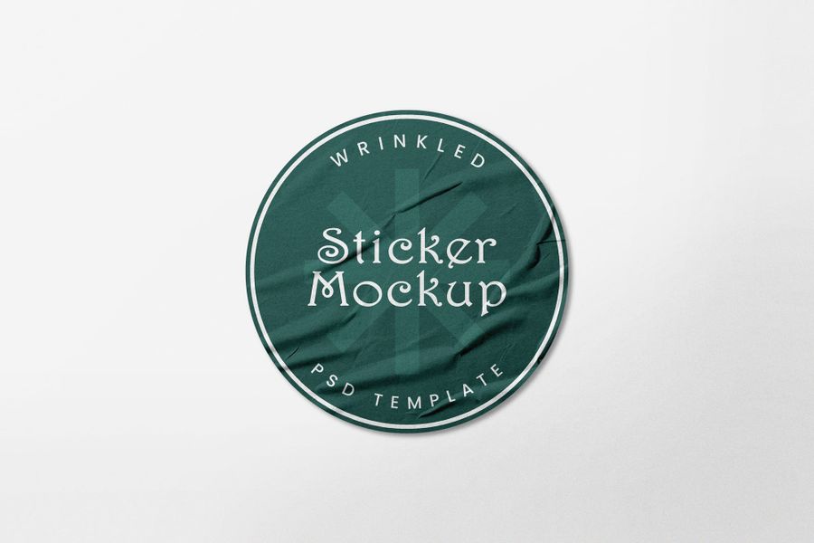 Wrinkled Pine Round Sticker Brand Mockup