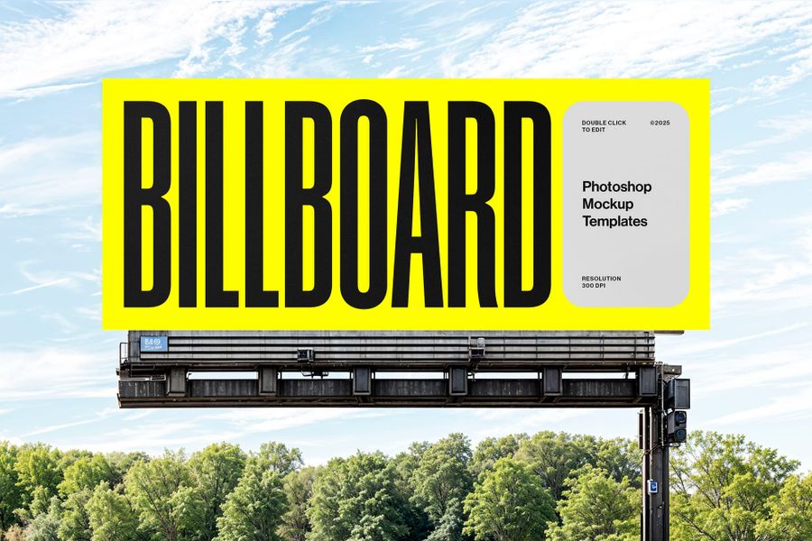 Centered Rectangle Billboard Mockup with Sky and Tree Background