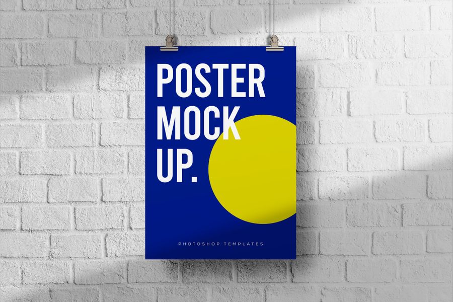 Hanging Poster Mockup on White Wall