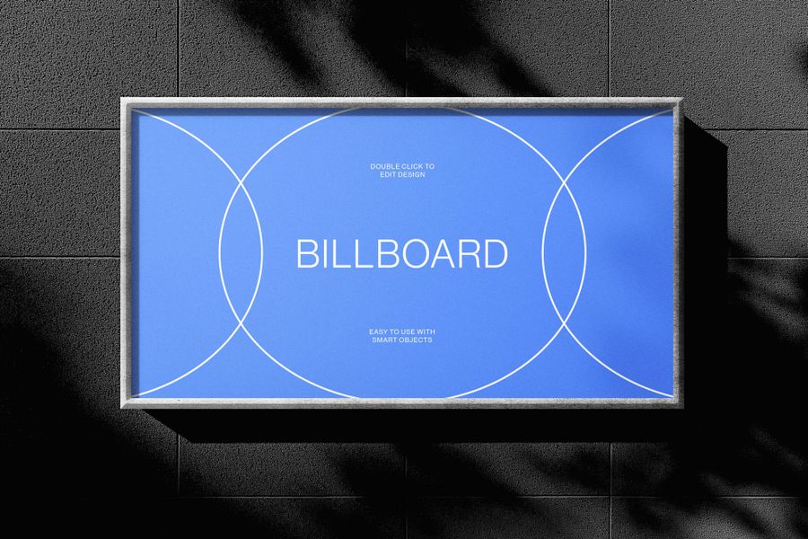 Huge Rectangle Blue Billboard Mockup On Stone Wall