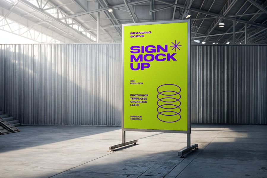 Left Sign Billboard Mockup with Sunlight Behind