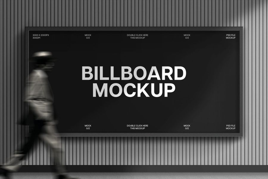 Monochrome Rectangle Billboard Mockup on Pedestrian Side Walk