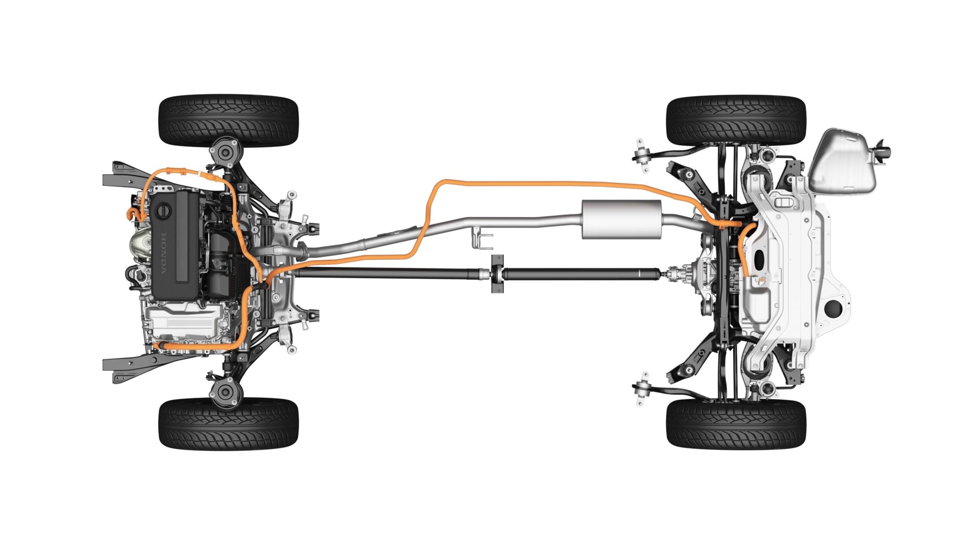 The Honda CR-V Hybrid Powertrain is an excellent example of a mild hybrid system but uses two motors, one for charging the hybrid battery and the other for propulsion.