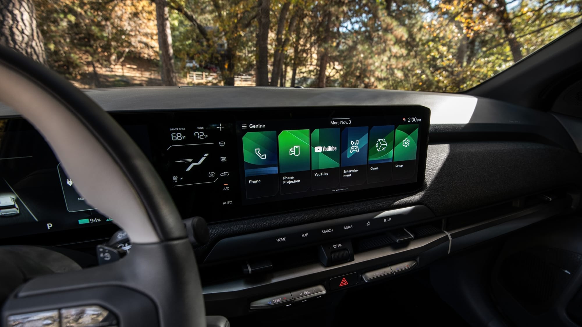 Dual-zone climate control is standard on the 2027 Kia EV3 and controlled by a 5-inch screen between the standard 12.3-inch displays.