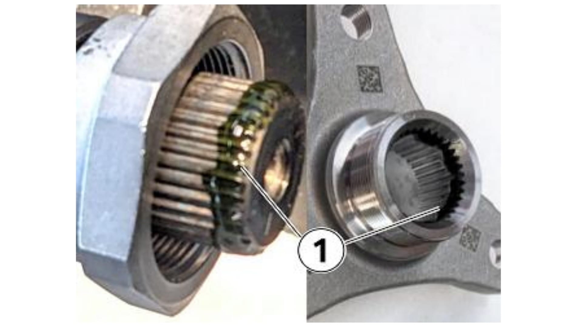 BMW technicians will apply a small amount of Loctite 658 adhesive to the differential pinion flange and pinion shaft as part of the repair procedure.