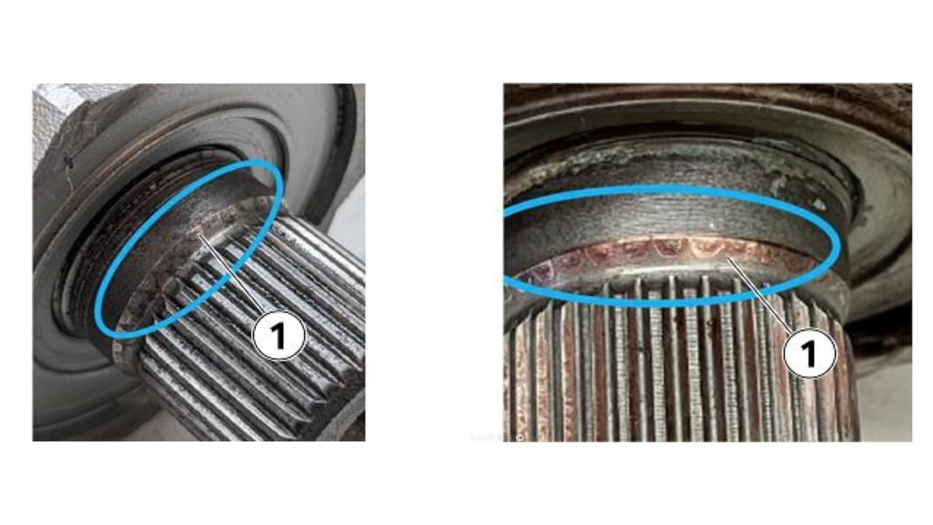 Some signs of wear will also be normal on the BMW rear differential pinion shaft, but signs of hamming by the pinion flange will result in a failure of the rear differential and trigger a replacement.