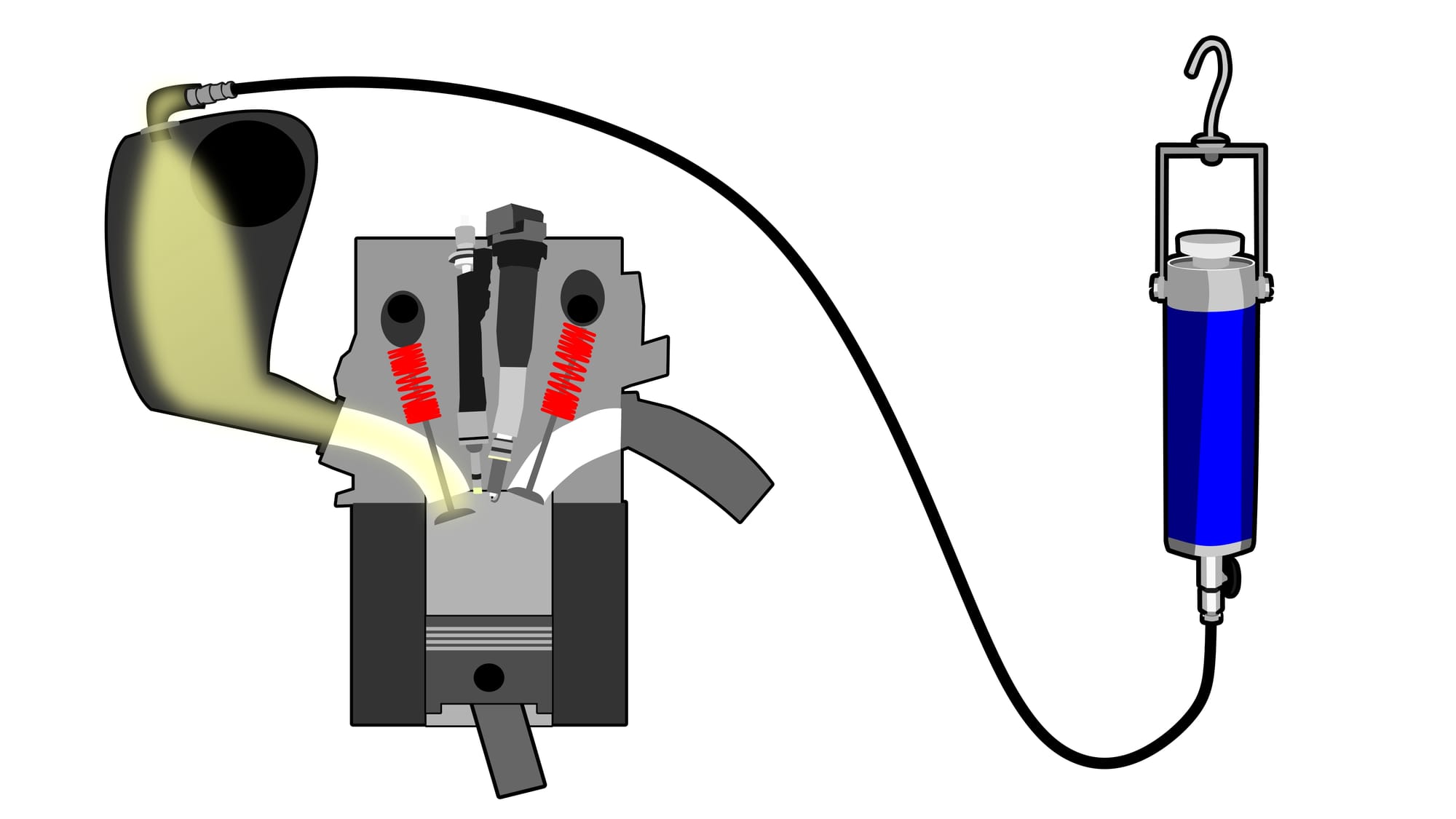 As this illustration shows, a top-end induction service will feed a solvent through the intake to help break away the carbon deposits on the intake valve.