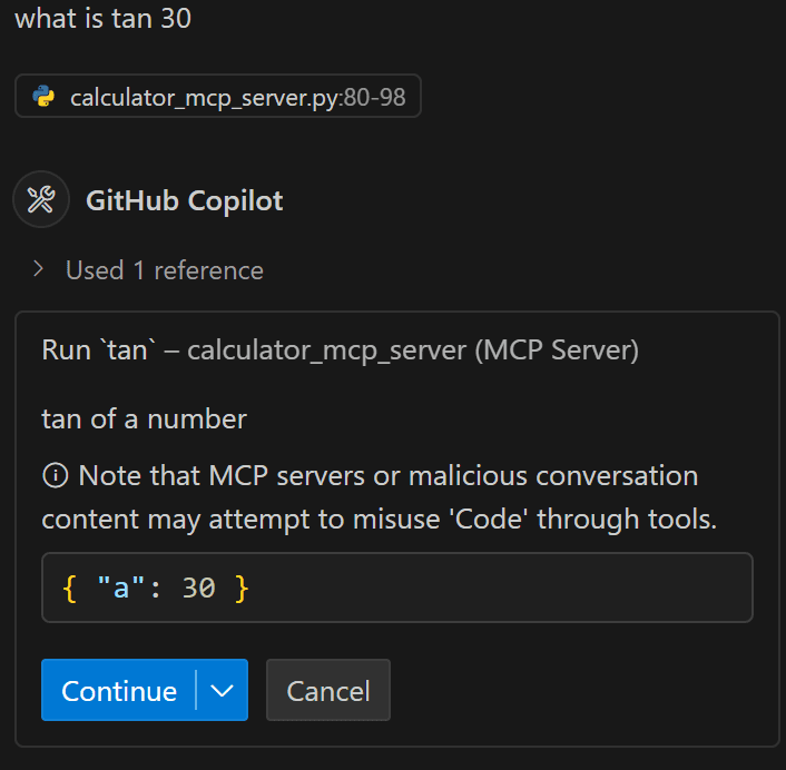 tan tool call in action using mcp