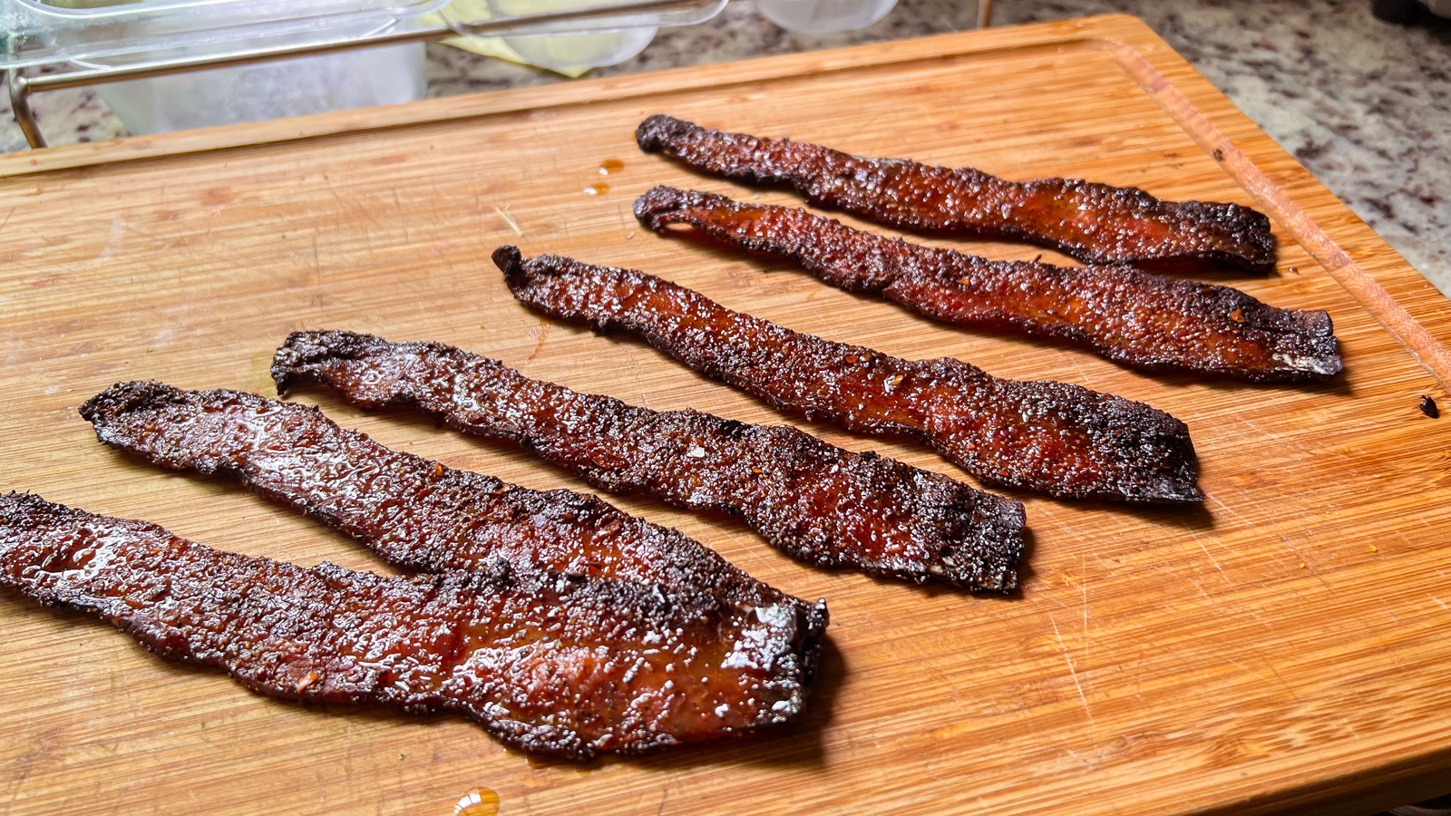 A photo of pocket bacon, cooked perfectly crispy