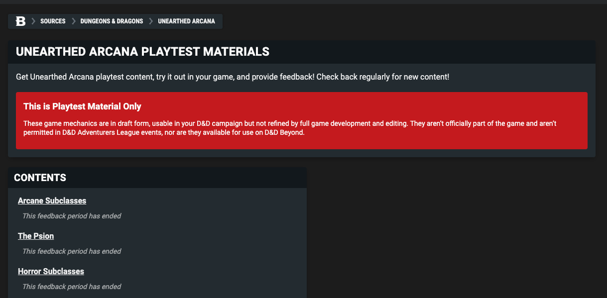 D&D Beyond doesn't make playtest materials available on... D&D Beyond