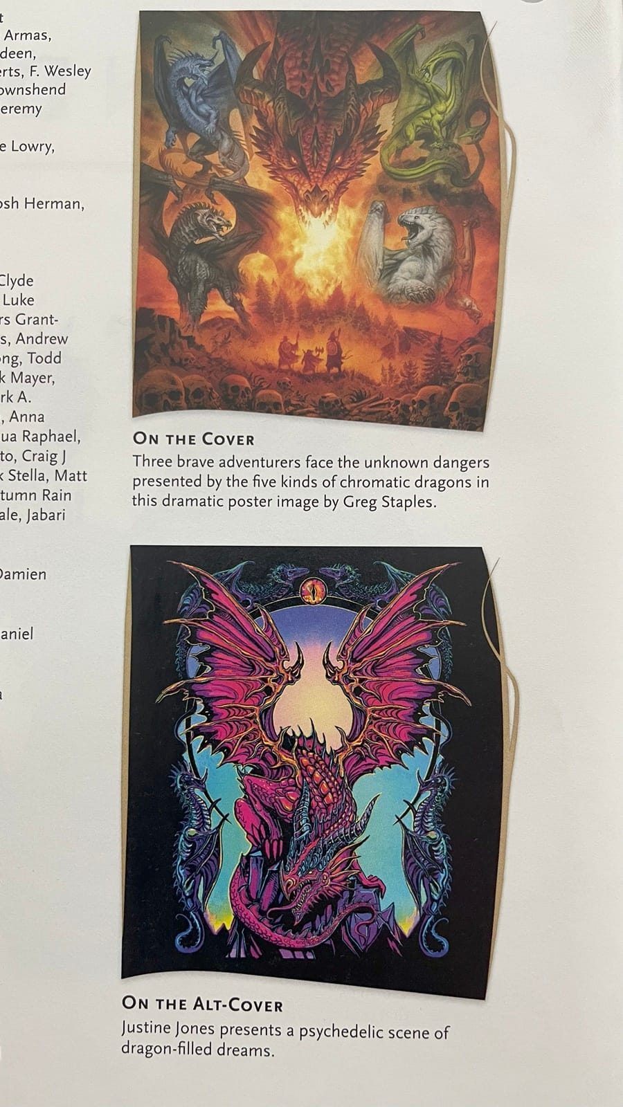 A photo of part of a page of the Dragon Delves book that shows the artwork for both of the covers. 