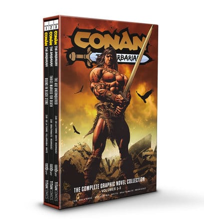 Titan Comics's Conan the Barbarian: The Graphic Novel Collection includes 3 collected volumes in a nice slipcase featuring the titular Barbarian