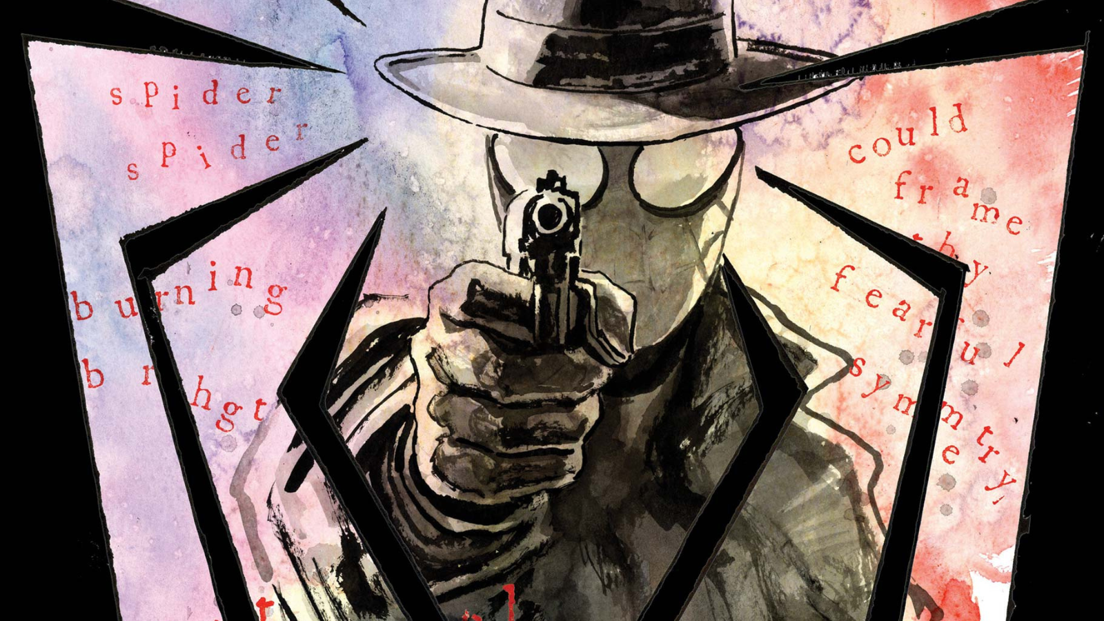Spider-Man points a gun, prepared to fire at an unseen threat on this mysterious variant cover.