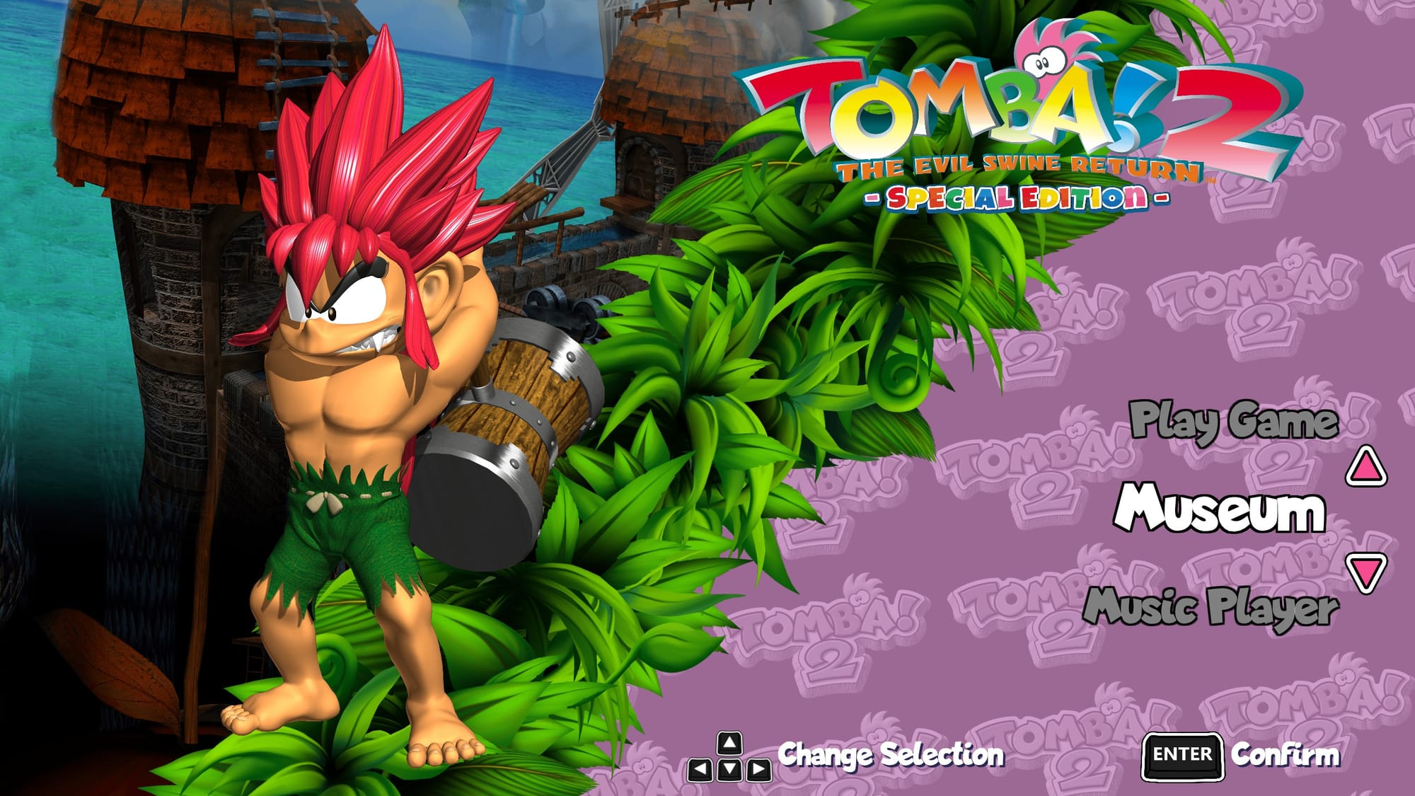 The main menu of Tomba! 2: The Evil Swine Return Special Edition. 