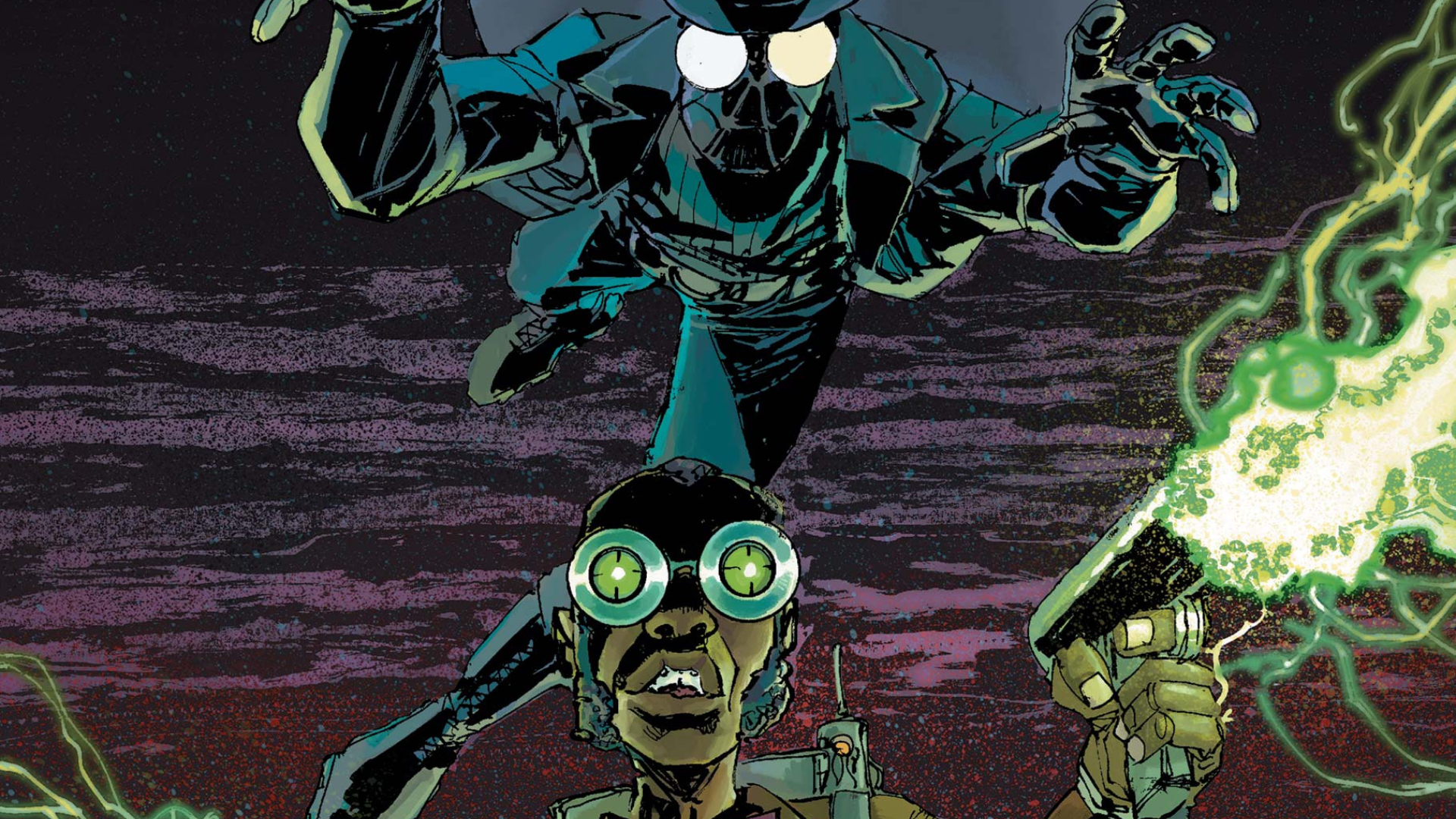 An unsuspecting ghost hunter will soon be taken down by Spider-Man on this variant cover of Spider-Man Noir (2025) #4 from Marvel