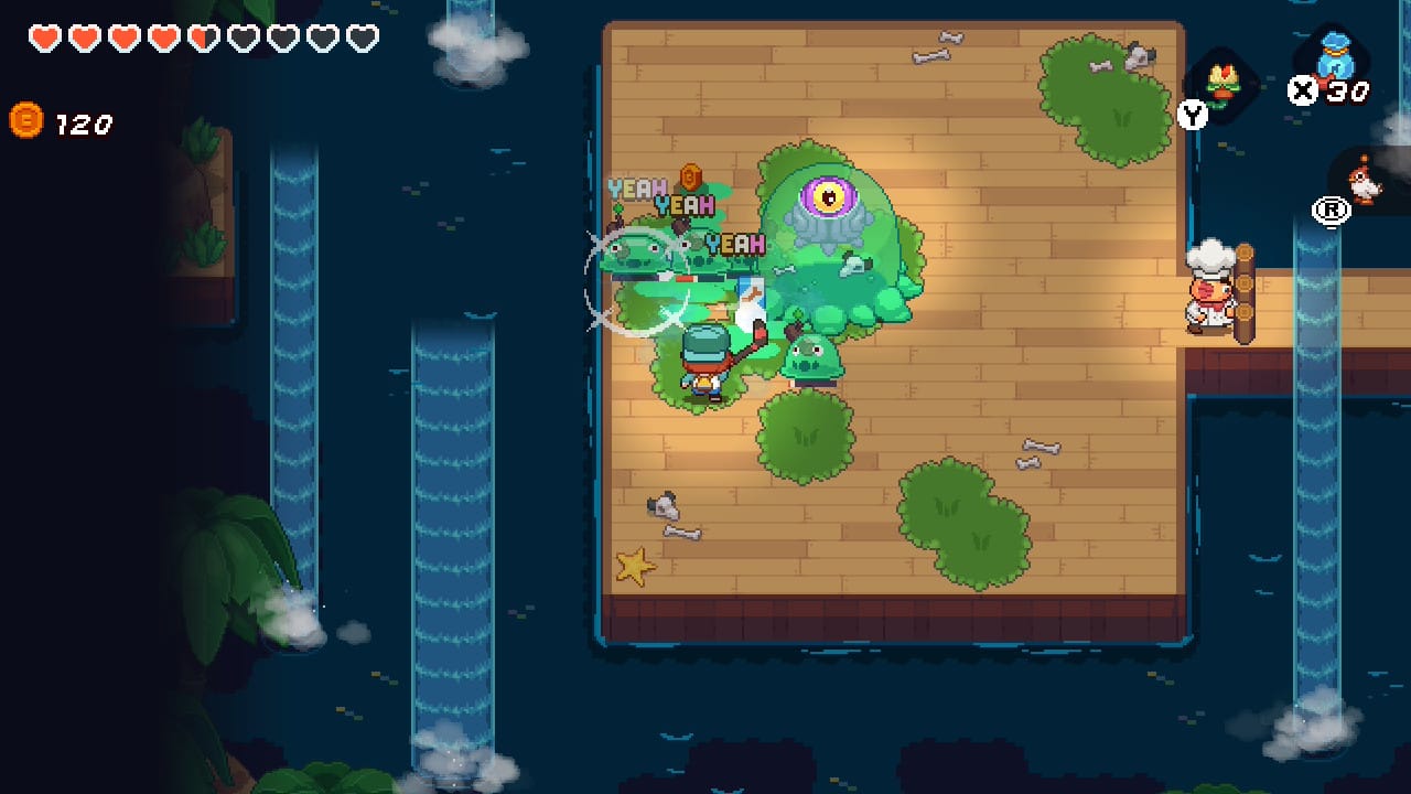 Nia battles a gaggle of slimes.