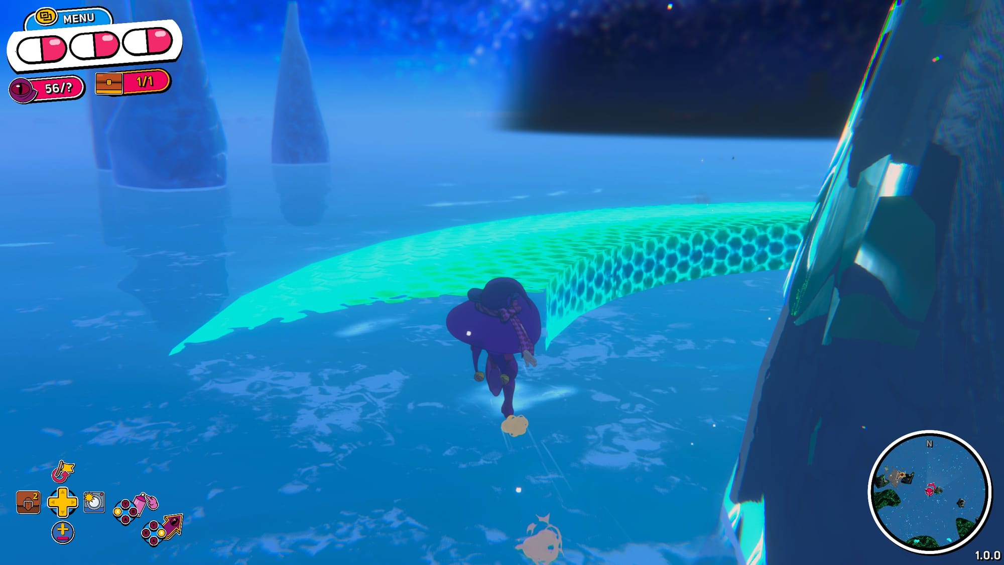 Beebz running along an invisible platform. 