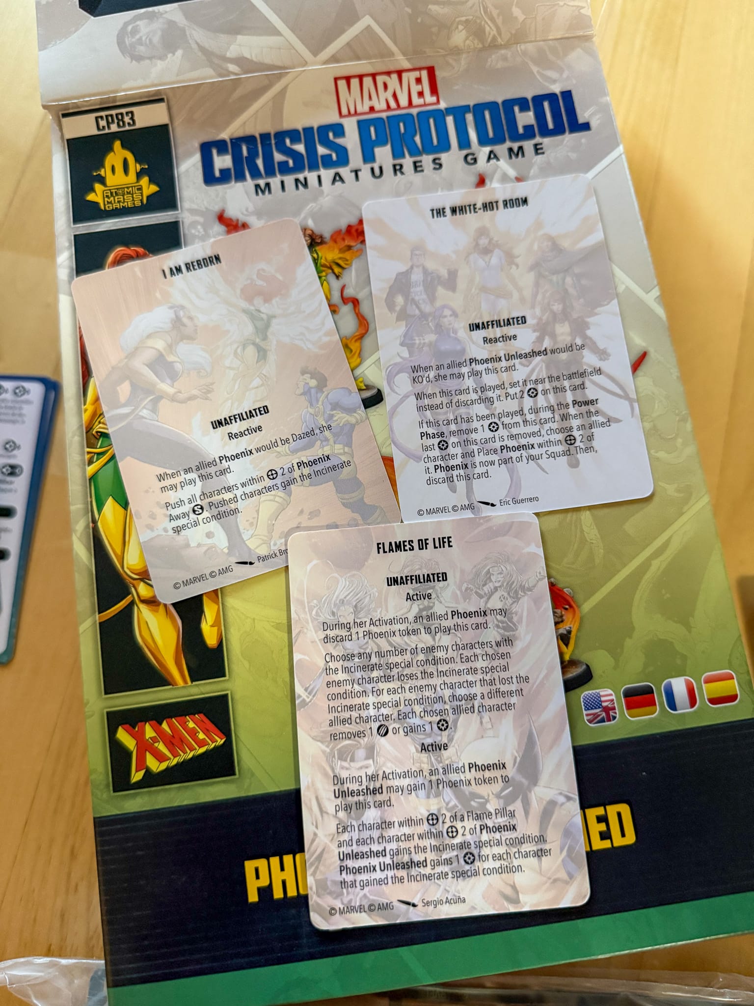 A photo of the tactic cards for Marvel Crisis Protocol Phoenix