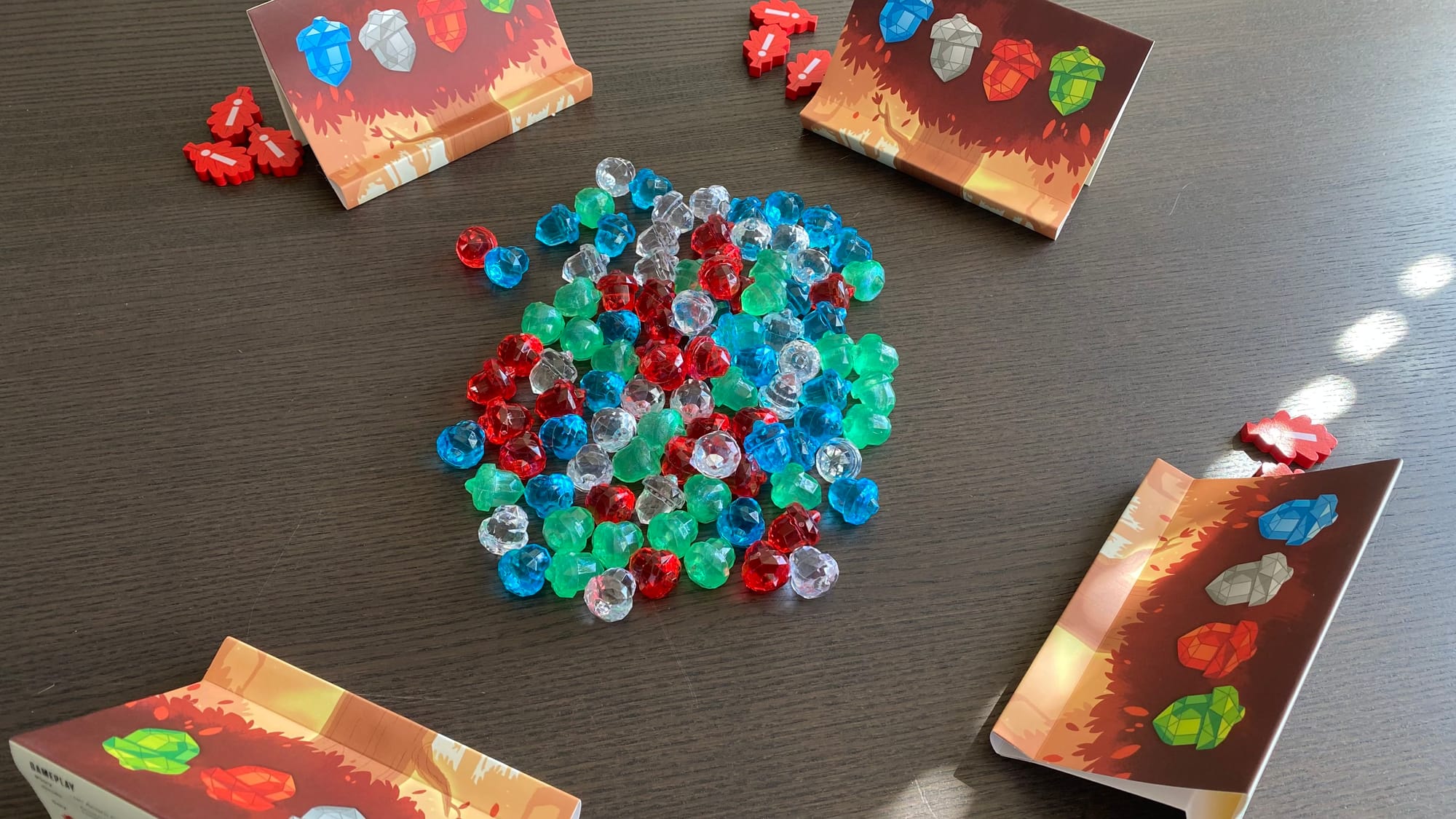 A table set up for a four player game