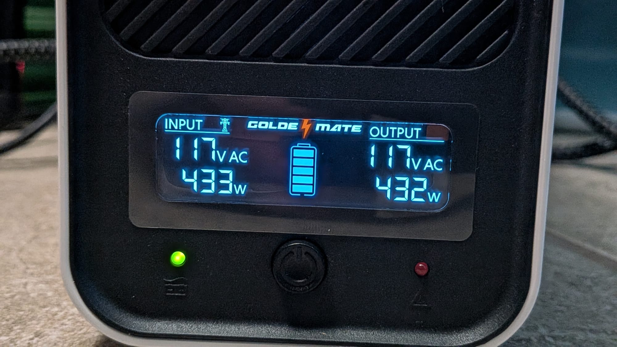 The digital readout shows you the power you're drawing in and putting out, respectively