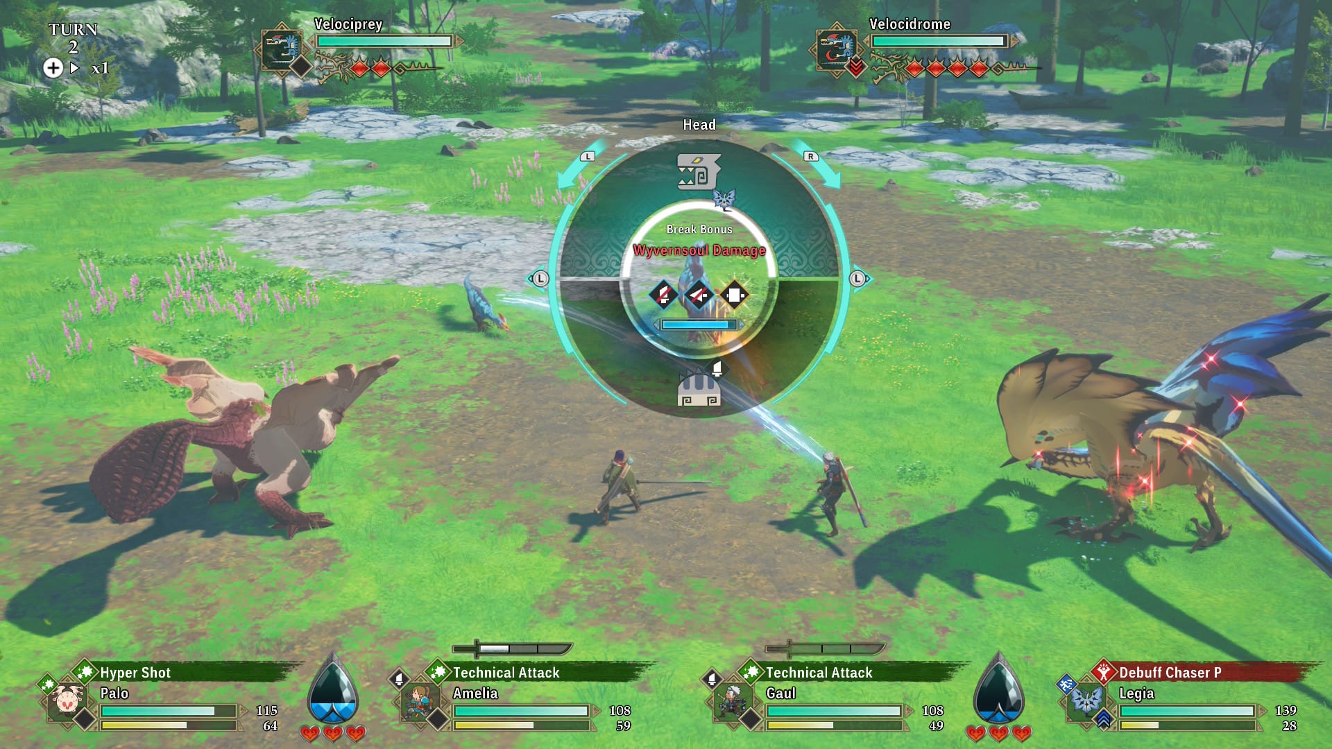 Selecting which part of the monster to target.