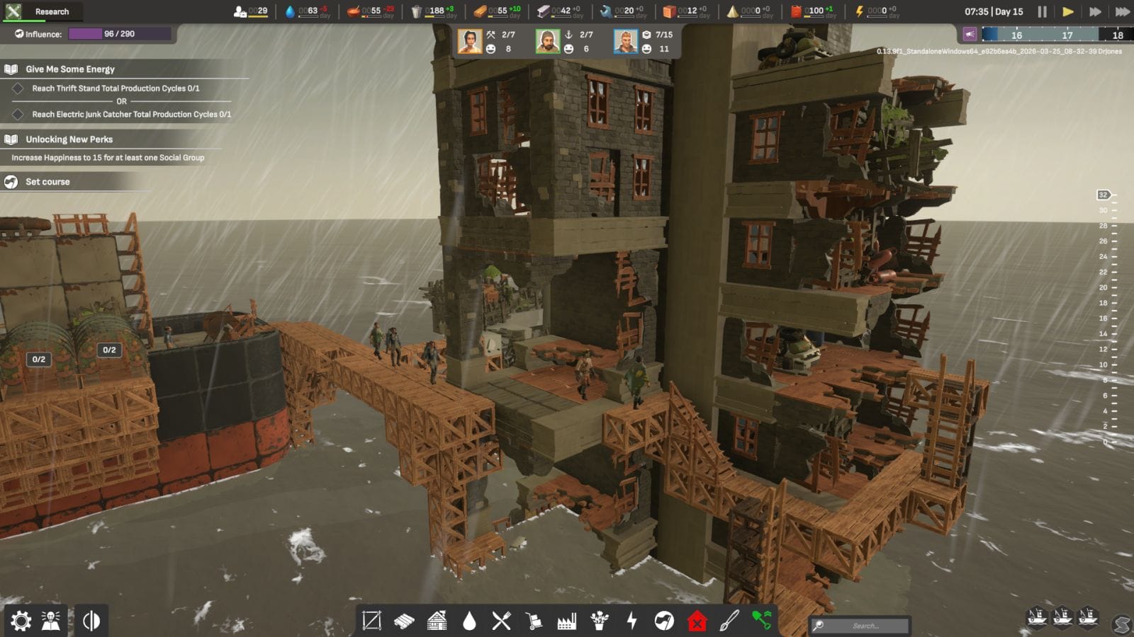 People collecting resources from an old building.