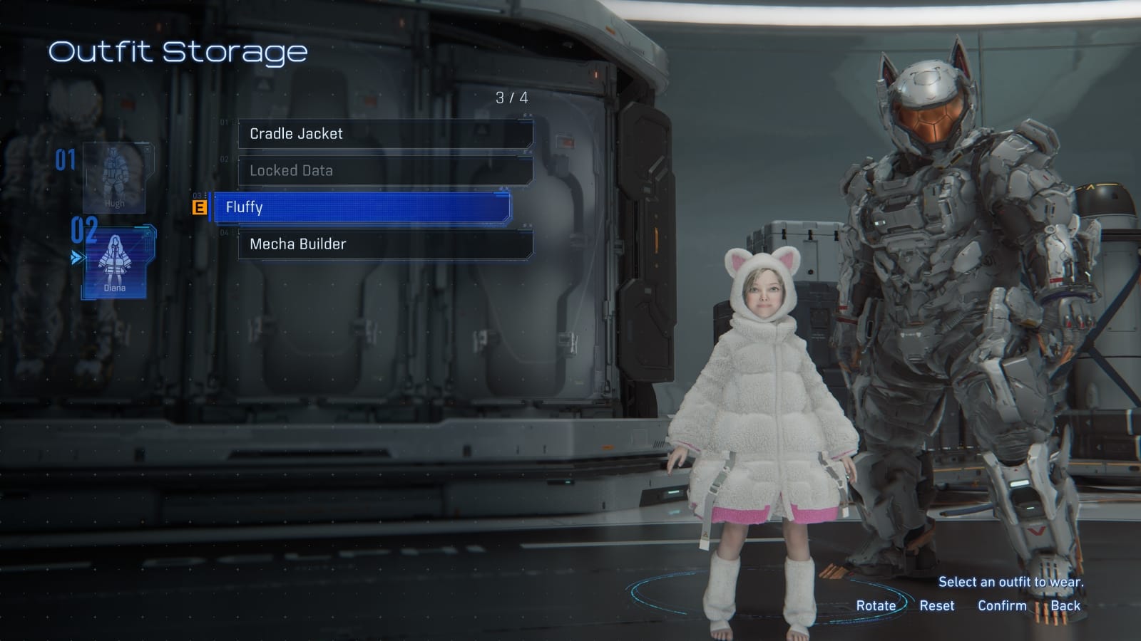 Hugh and Diana in special costumes in Pragmata.