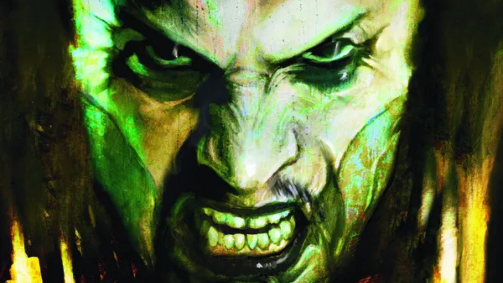 The hate-filled eyes of the Son of the Tooth stare menacingly from within a snarling face on a variant cover of Conan the Barbarian #29