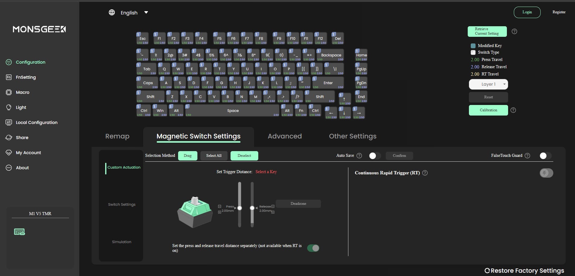 MonsGeek's suite allows you to fully customize down to the fraction of a millimeter