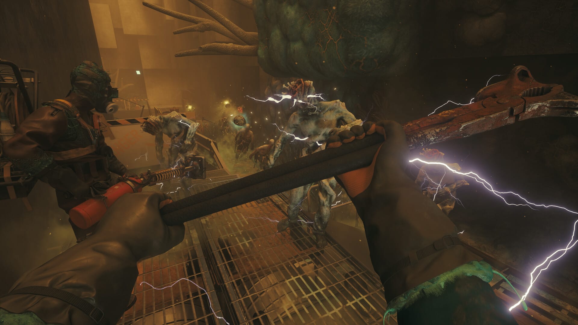 A first person screenshot of a player wielding an axe.